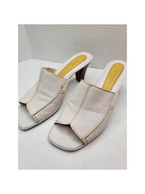 Liz Claiborne Flex LONDON High Heel Mule Shoes White Square Open Toe Womens 7.5M